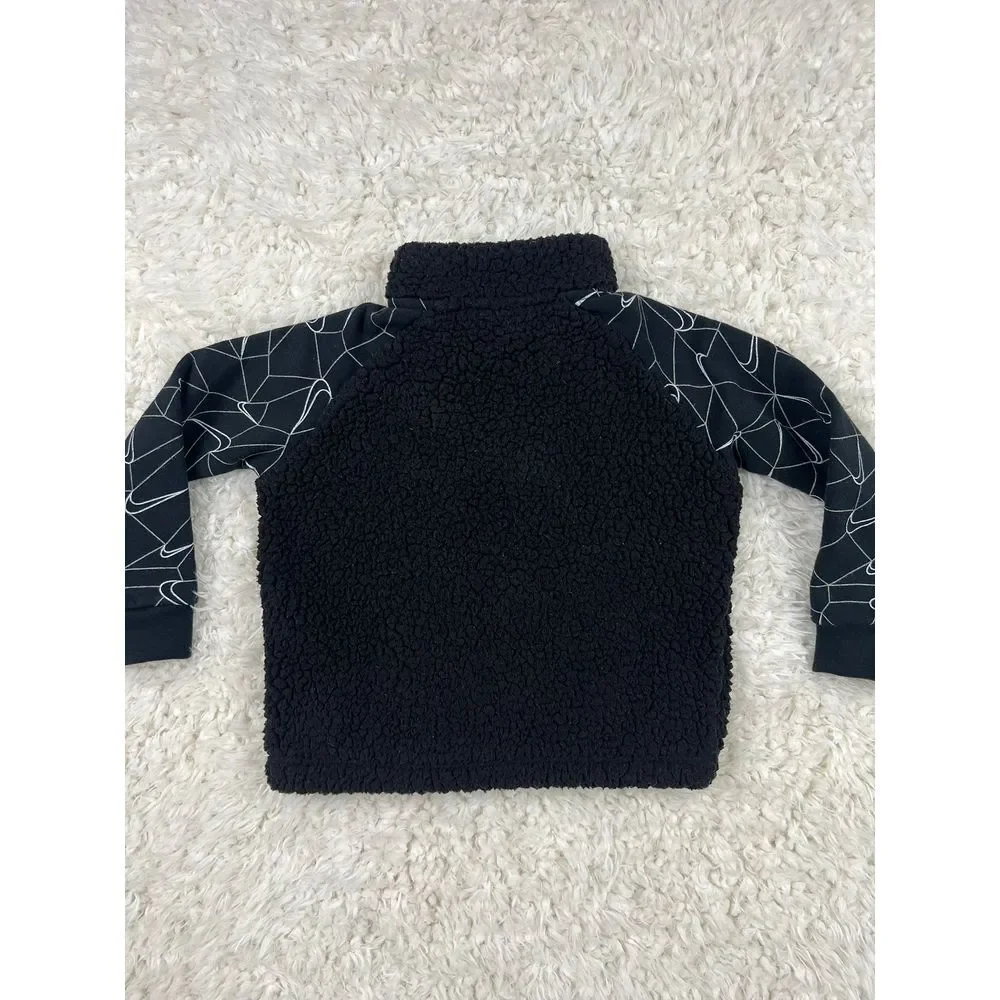 Nike Sherpa Fleece Quarter Zip Pullover Geometric Print Sleeves‎ Black Red 24M